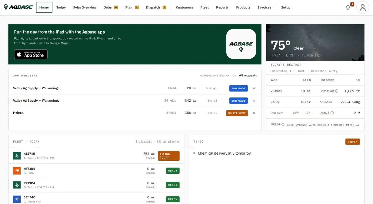 AgBase dashboard on a MacBook